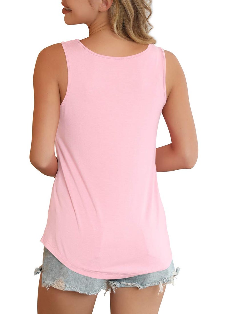Feiersi Women's Summer Sleeveless Criss Cross Casual Tank Tops Basic Blouse Pink Small - Image 4